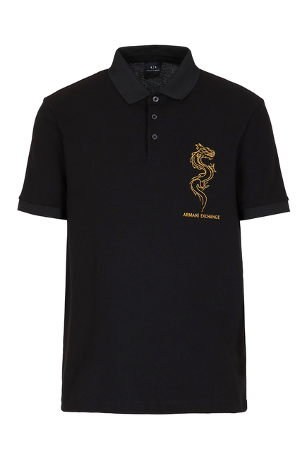 Dragon Embroidery Cotton Piqué Polo Shirt